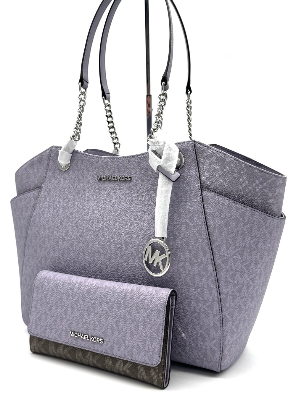 Michael Kors Jet Set Large Signature Logo Shoulder Bag w Matching Trifold Wallet